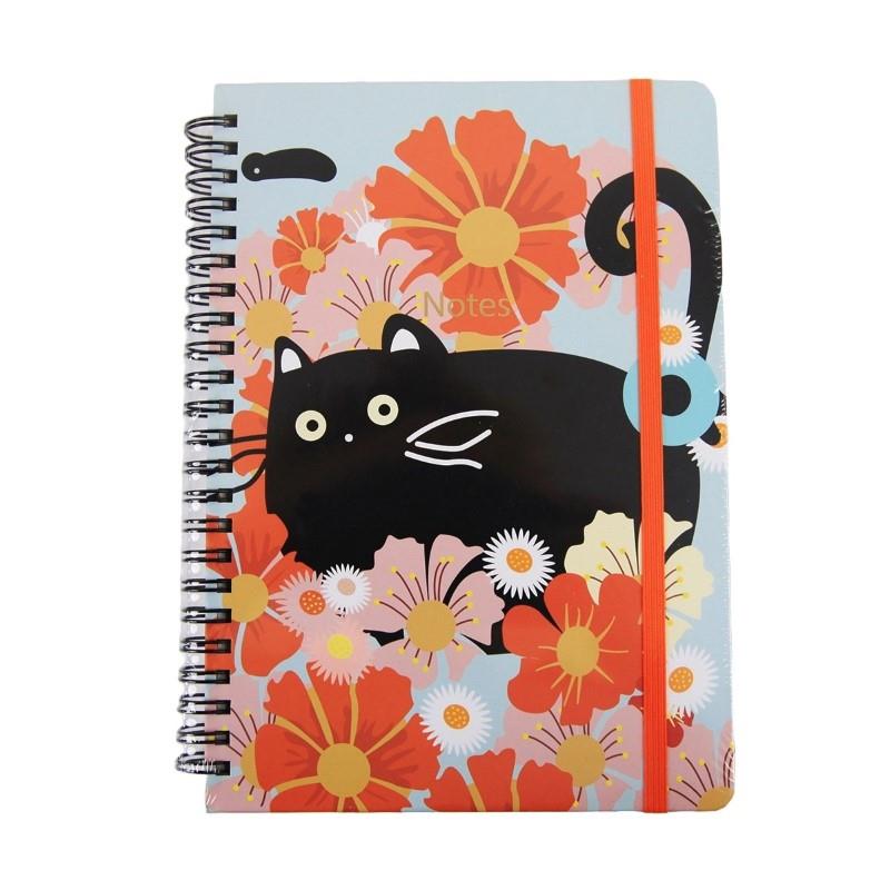 Black Cat Flowers Notebook - 80 Pages
