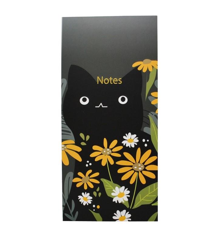 Black Cat Flowers Notepad - 56 Pages