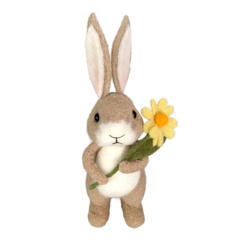 Standing Felt 10" Rabbit With Daisy
