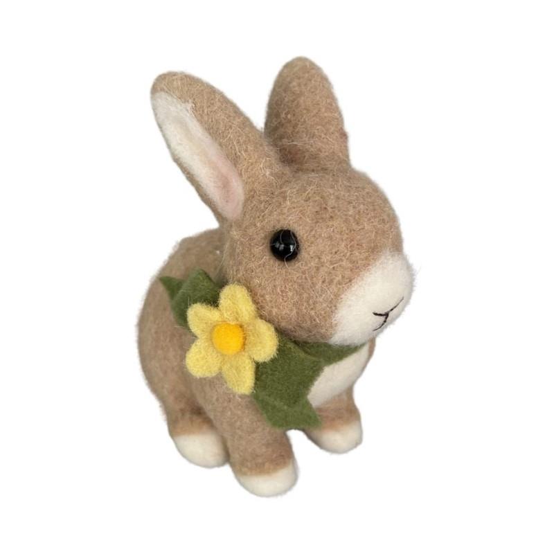 Sitting Felt 6" Rabbit With Daisy Collar