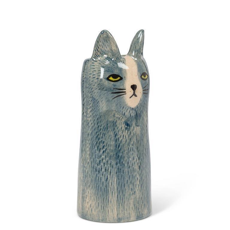Skinny Blue Cat Vase, 6"H