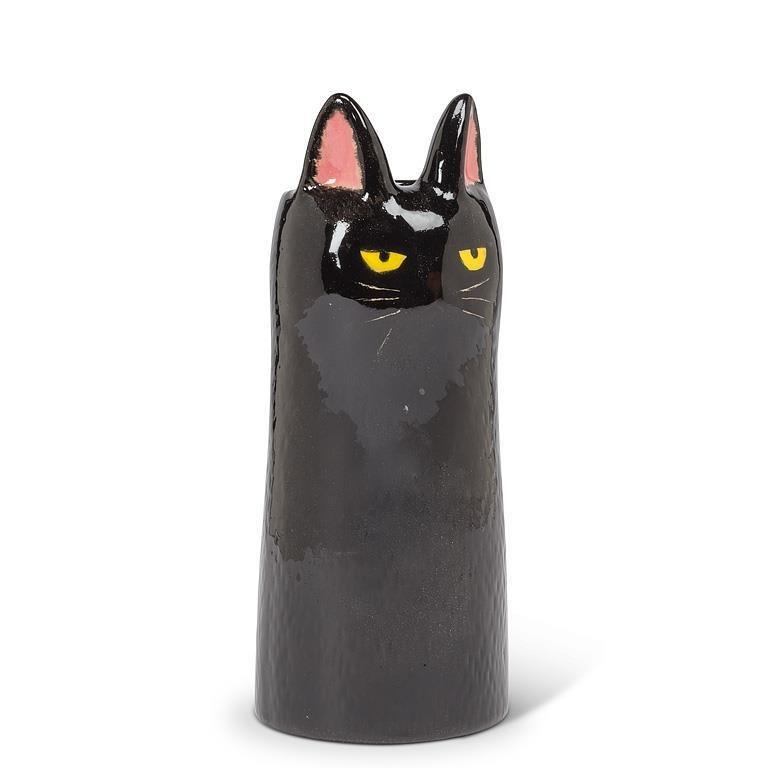 Skinny Black Cat Vase, 6"H