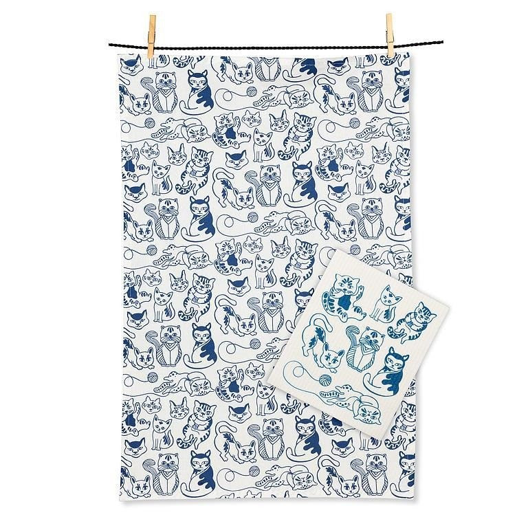 Playful Cats Dishcloth &amp; Kitchen Towel Set of 2
