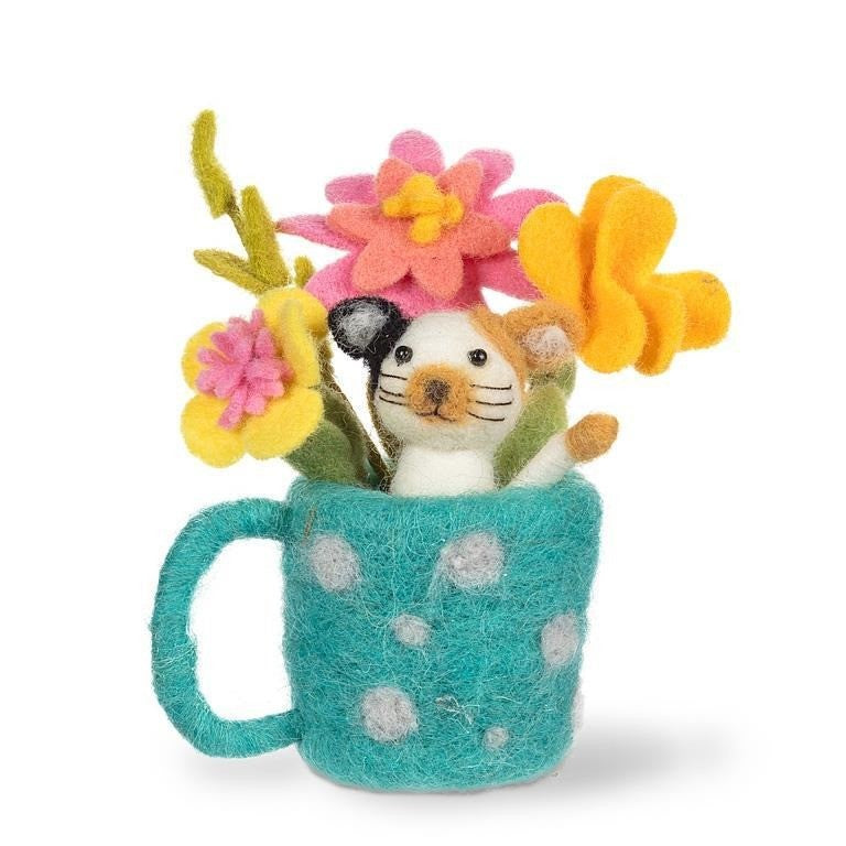 Kitten & Flowers in Mug, 5.5"l
