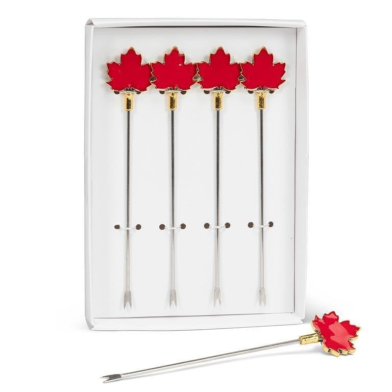 Maple Leaf Cocktail Picks. Set of 4