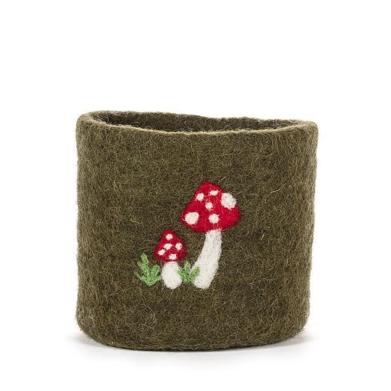 Brown Mushroom Felt Planter, 4"H