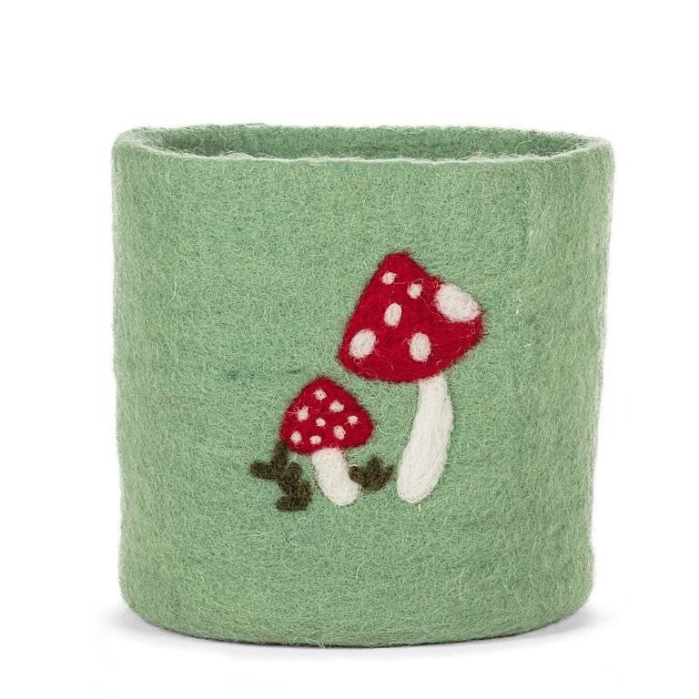 Green Mushroom Felt Planter, 6"H