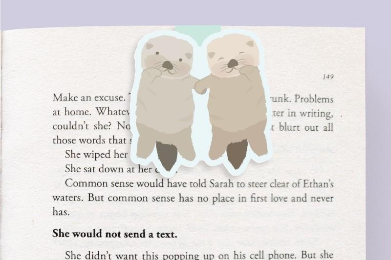2 Sea Otters Holding Hands - Jumbo Magnetic Bookmark