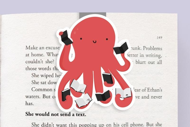 Octopus Reading Books - Jumbo Magnetic Bookmark