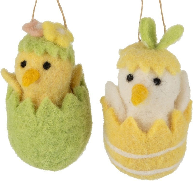 Felt Chick In Eggshell Ornament
