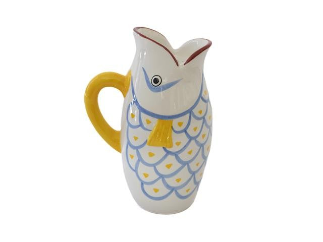 Patterned Ceramic Fish Pitcher Vase, 10"H