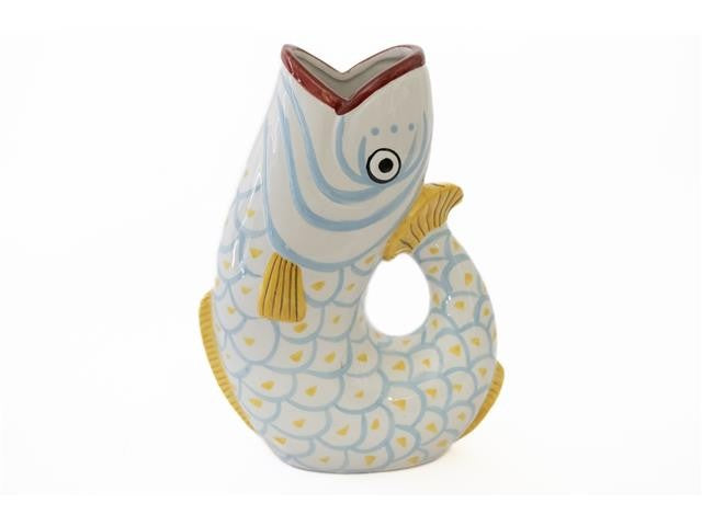 Patterned Ceramic Arched Tail Fish Vase, 10"H