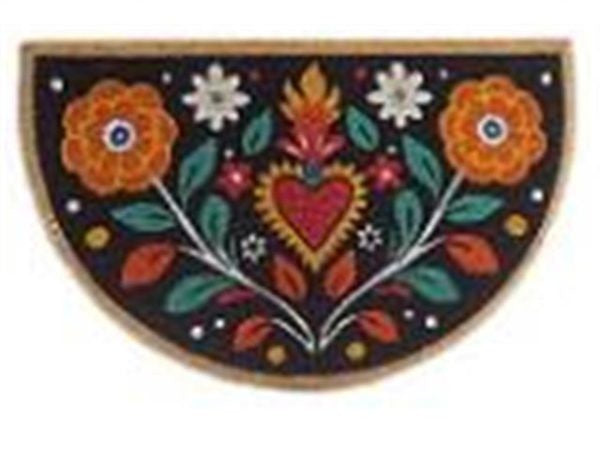 Semicircle Shape Floral Coir Doormat