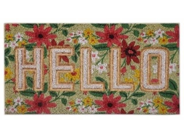 Embossed Floral Hello Coir Doormat