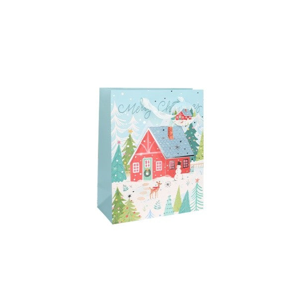 Winter Cottage Gift Bag 12.5"H
