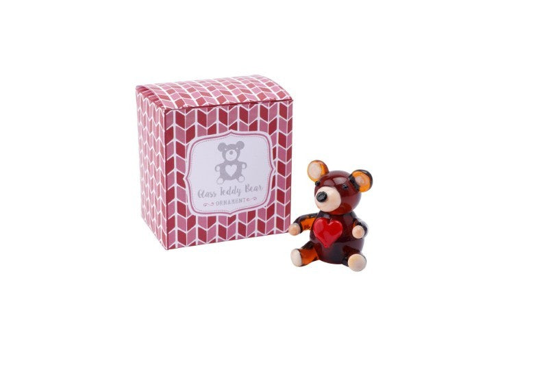 Glass Teddy With Heart Charm