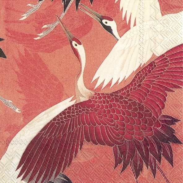 Woman Haori Red Cranes - Luncheon Paper Napkins - Pack/20