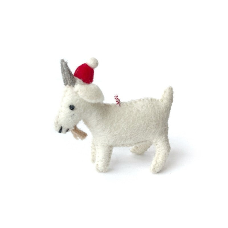 Felt Goat in Santa Hat Ornament
