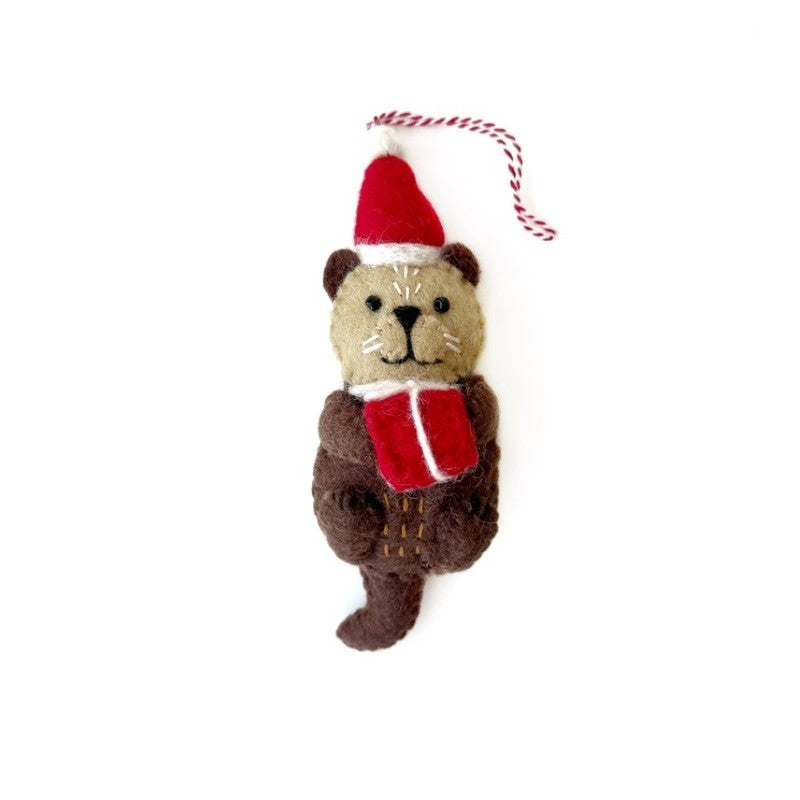 Felt Otter In A Santa Hat Ornament