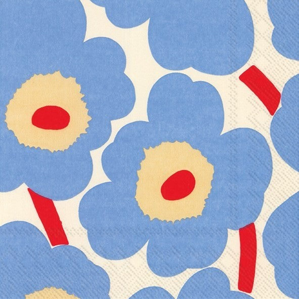 Unikko Cream Blue - Paper Napkins - Pack/20