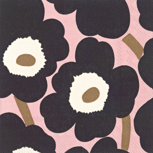 Unikko Pink Black - Luncheon Paper Napkins - Pack/20