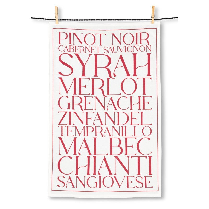 Red Wine Text Tea Towel