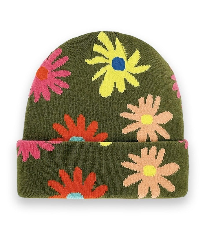 Retro Floral Knit Beanie