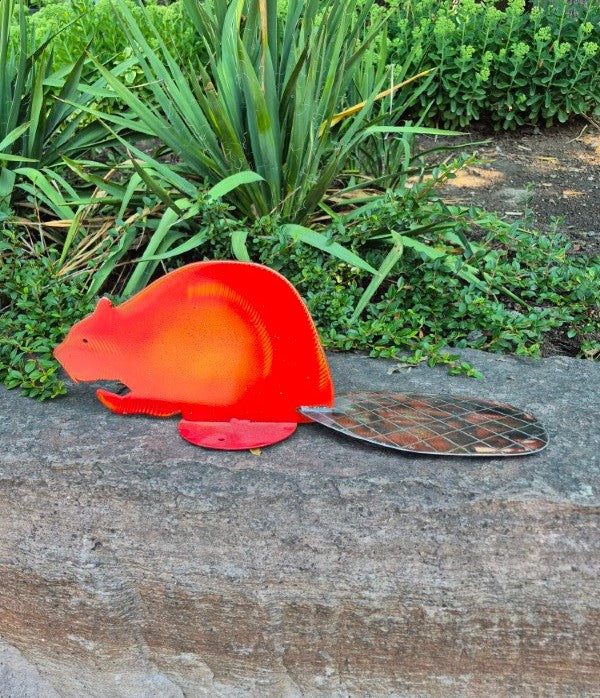 Red Beaver Garden Statue, 18" x 6"