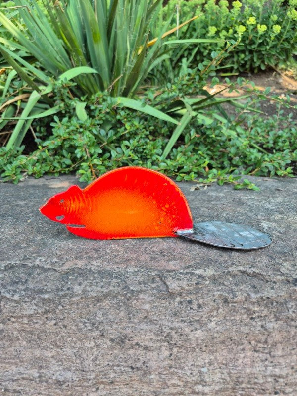 Red Beaver Garden Statue, 3" x 9"