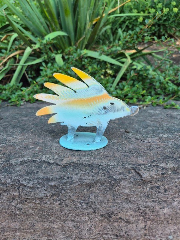 Light Green &amp; Orange Hedgehog Garden Statue, 5" x 4"