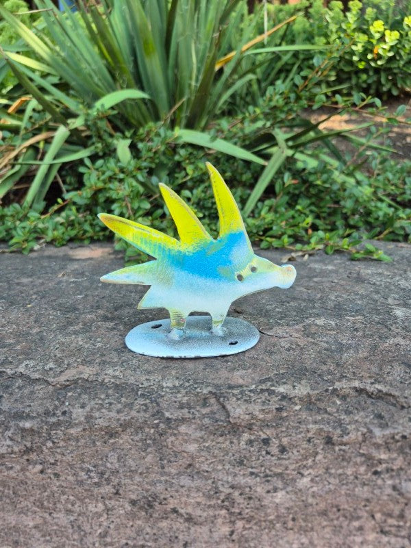 Blue Green Hedgehog Garden Statue, 5" x 4"