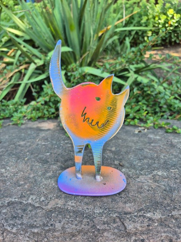 Orange Lavender Fat Cat Garden Statue, 4" x 7"