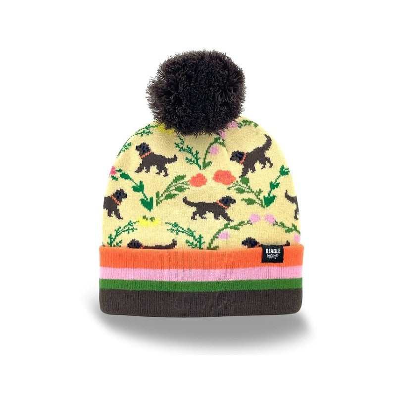 Floral Dog Print Knit Beanie