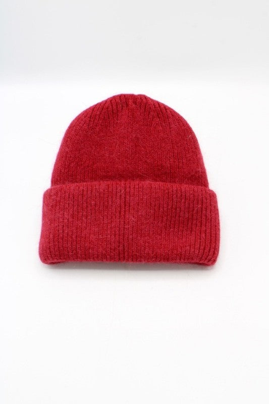 Classic Plain Dark Red Angora Hat