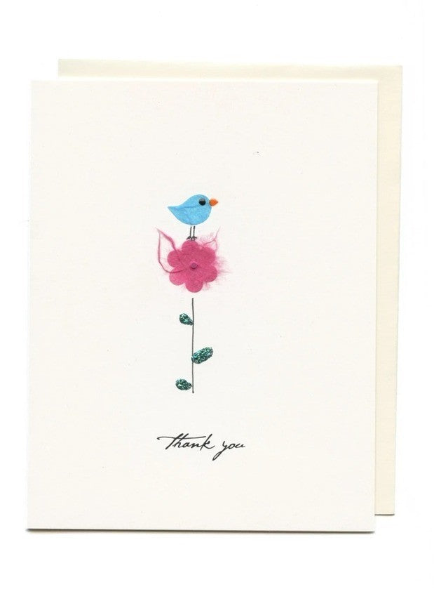 Pink Flower Bird Thank You Card