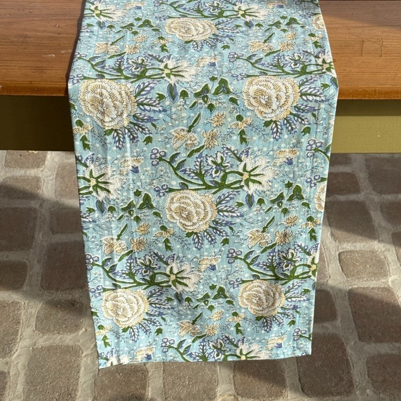 Sophie Aqua Cotton Table Runner