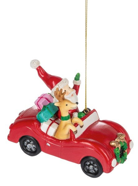 Santa In Town Car Ornament