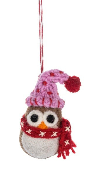 Pink Toque Owl Ornament