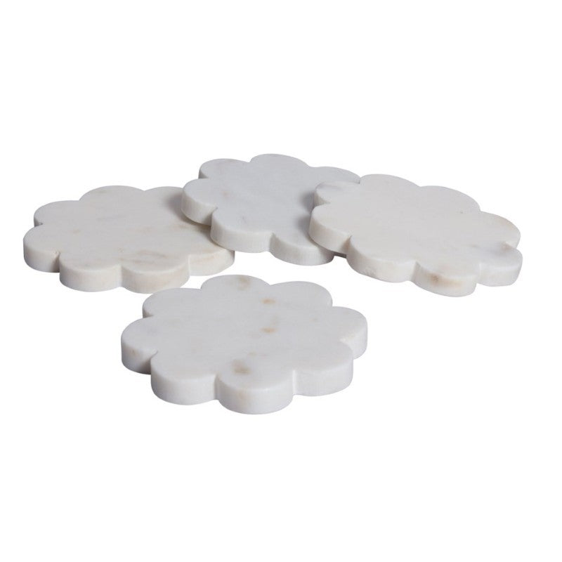 White Marble Flower Coasters, Set of 4