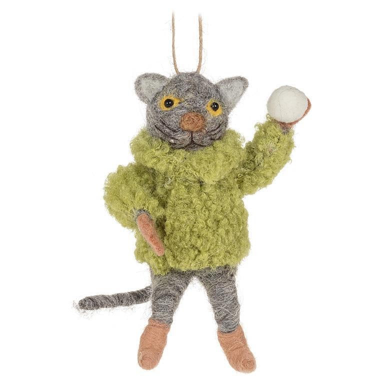 Cat Throwing Snowballs Ornament