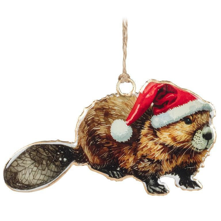 Beaver in Santa Hat Christmas Ornament