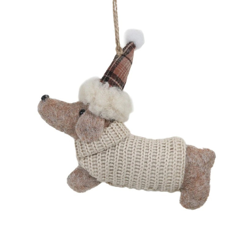 Beige Sweater Dachshund Ornament