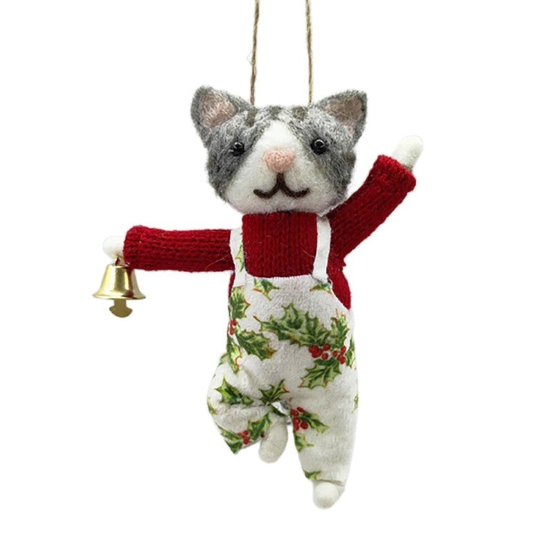 Red Sweater &amp; Overalls Cat Ornament