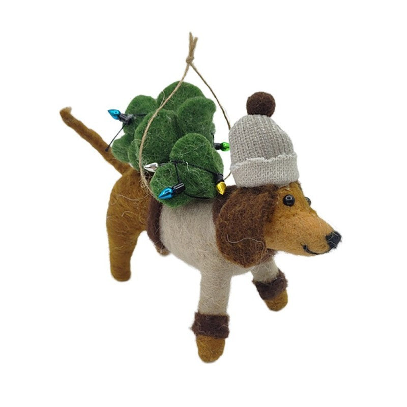 Dog Carrying Christmas Tree Ornament