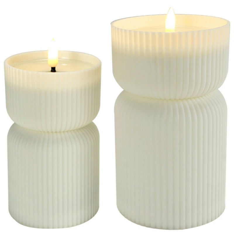 Ribbed 3D Flicker Flame LED Candle w/Timer