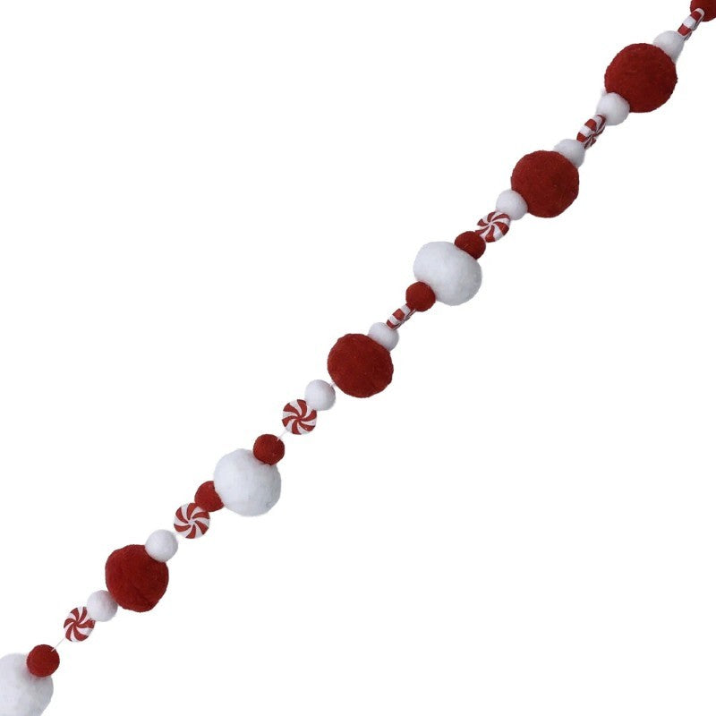Red &amp; White Felt Ball Garland, 5ft/60"