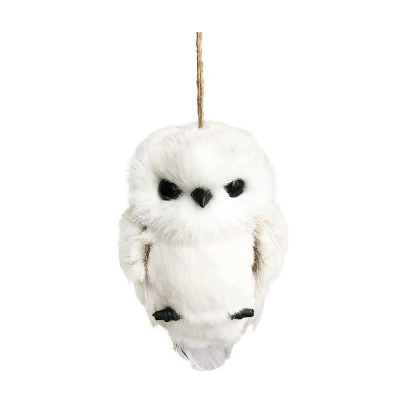 Faux Fur Owl On Branch Ornament