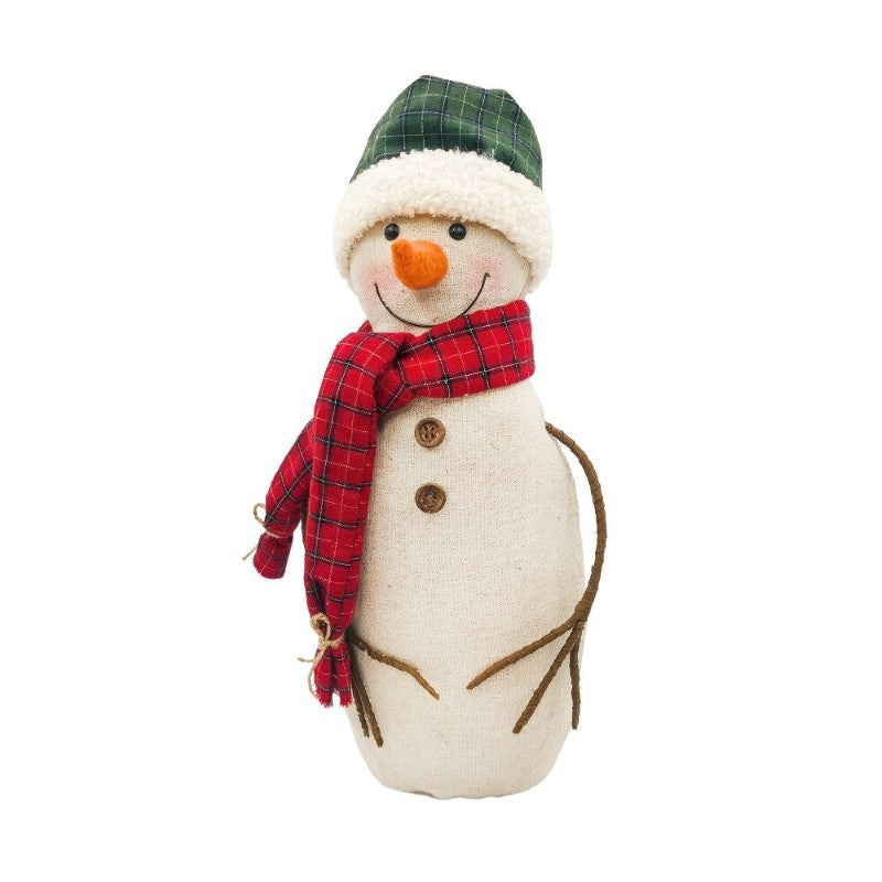 Cream Fabric Standing Snowman W/Scarf, 12"H