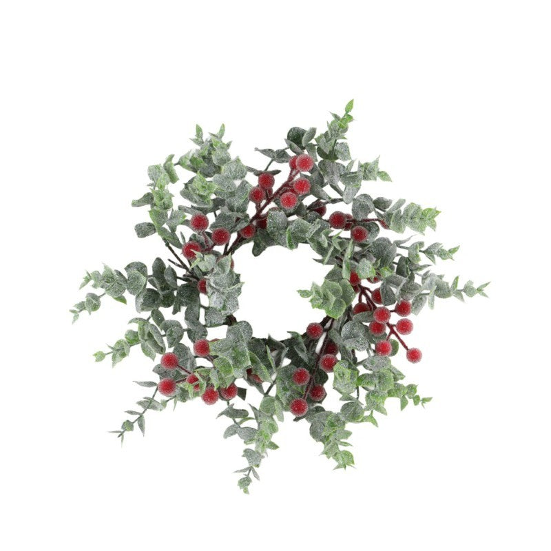 Eucalyptus Candle Ring W/Red Berries, 4.5"