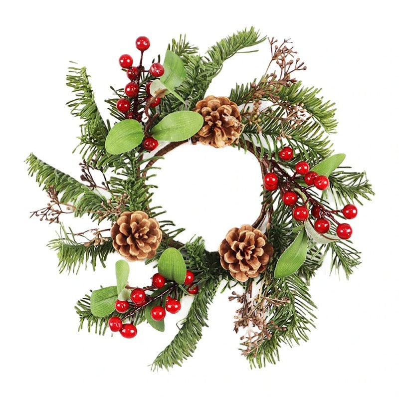 Pinecone & Red Berry Candle Ring, 4.5"